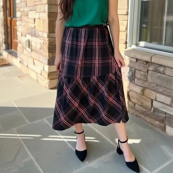 Free Assembly Plaid Midi Skirt 4 High Waist NWT Rare Find - Picture 1 of 7